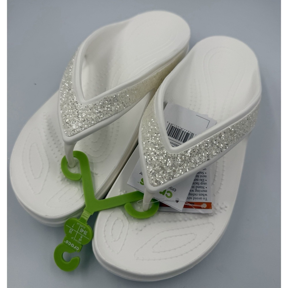 Crocs Women's Sloane Glitter Wedge Flip Flop White 207665-100 Size 9 Summer
